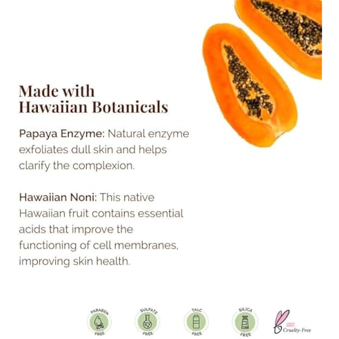 Hanalei PAPAYA POWDER FACE CLEANSER - GENTLE DAILY EXFOLIATING WASH, HYDRATING NON-STRIPPING FORMULA FOR ALL SKIN TYPES - TRAVEL-FRIENDLY - CRUELTY-FREE & PARABEN-FREE, 60G - Image 4